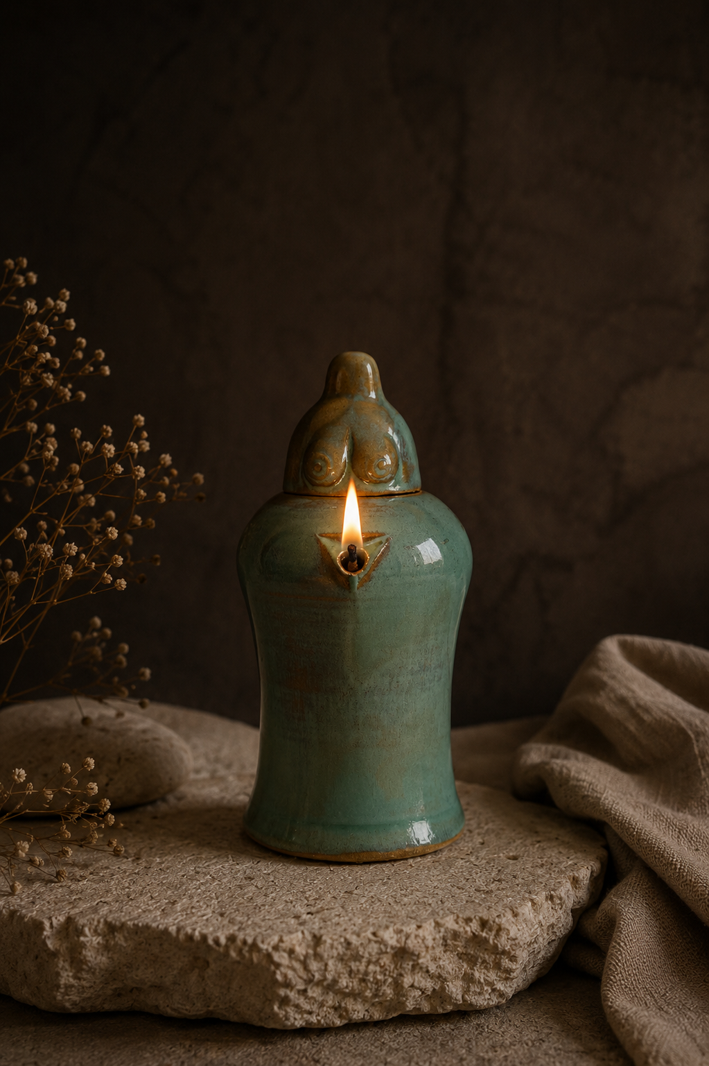Diosa Manantial · Lámpara de aceite artesanal